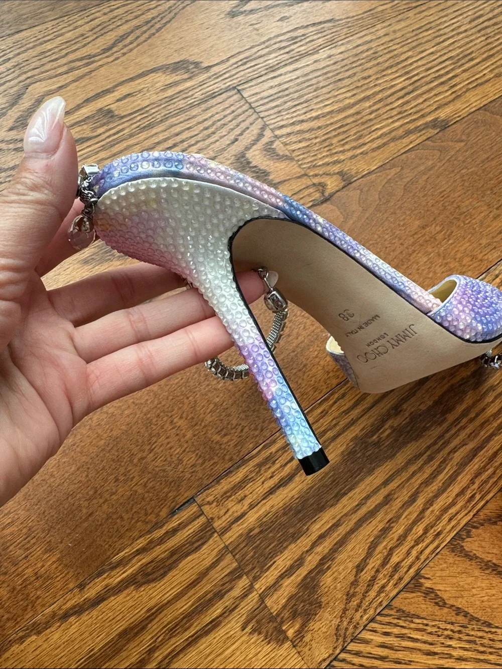 Jimmy Choo Iridescent Crystal-Ankle Pointed-Toe Pumps Purple, pink, white, Blue - Picture 7 of 12